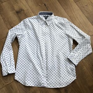 Chaps Button Down Shirt Navy/White Polka Dot XL